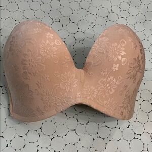 Floral Lace Strapless Bra - Tan 34E